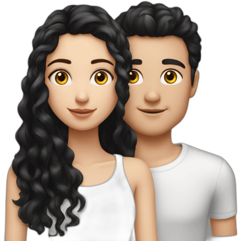 Garçon blanc cheveux noir avec fille noir cheveux long boucle Garçon blanc cheveux noir lisse couple avec fille noir cheveux long boucle emoji