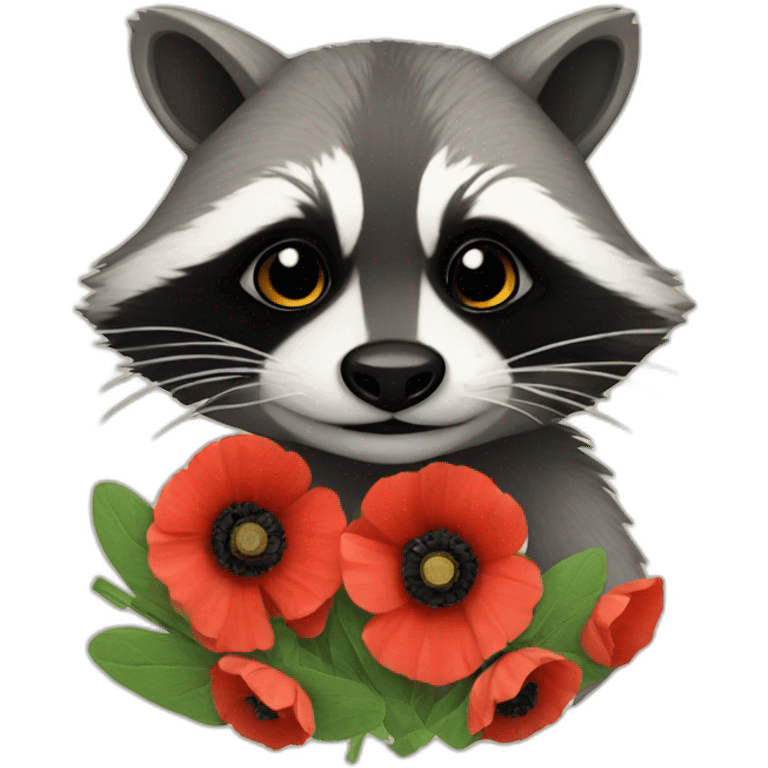 raccoon with poppies emoji