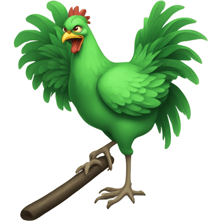 green chicken holding a long stick  emoji