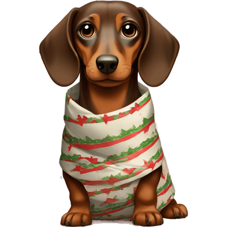 Brown Dachshund wrapped in holiday paper  emoji