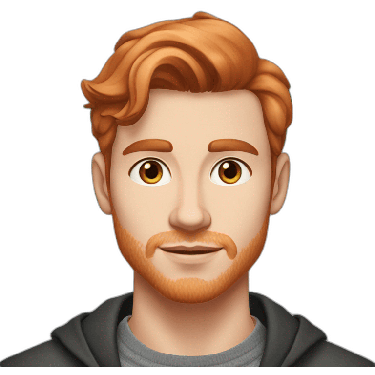 handsome young man, 26 years old, red-ish hair, almond-shaped face, pointy nose, scandinavian heritage, crystal earrings, fashionable emoji