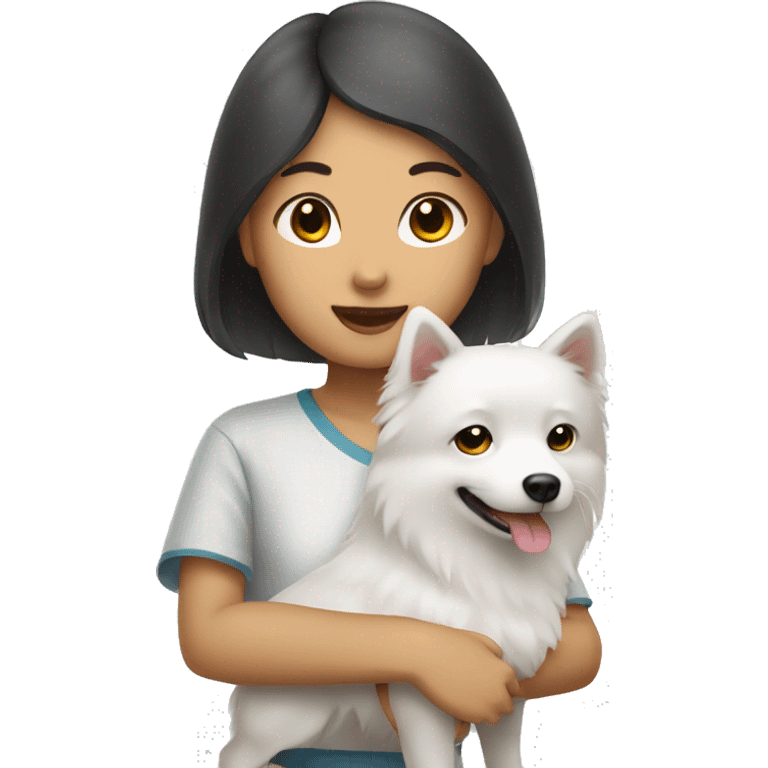 asian girl with Japanese spitz dog emoji