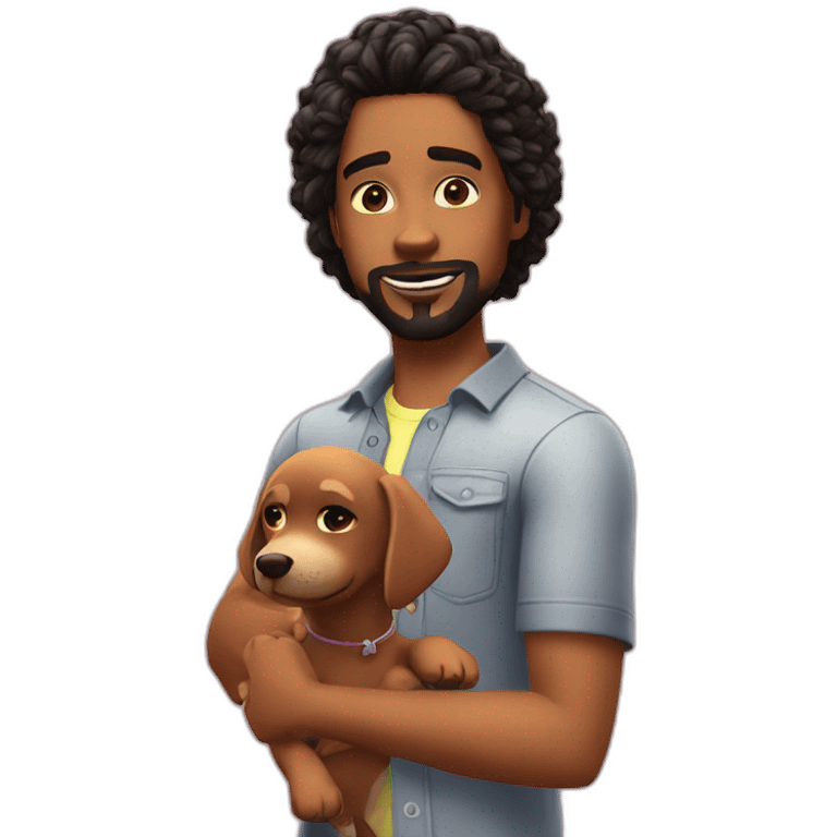 Sims character with his dog in this style: cute nice and funny emoji