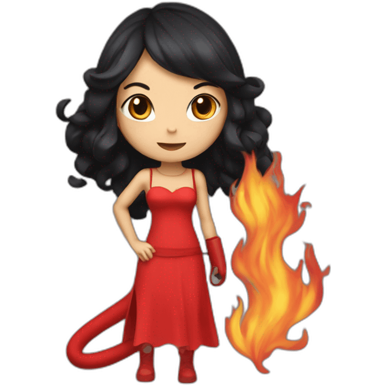 Catgirl with black hair wearing a red dress with a fire hose emoji