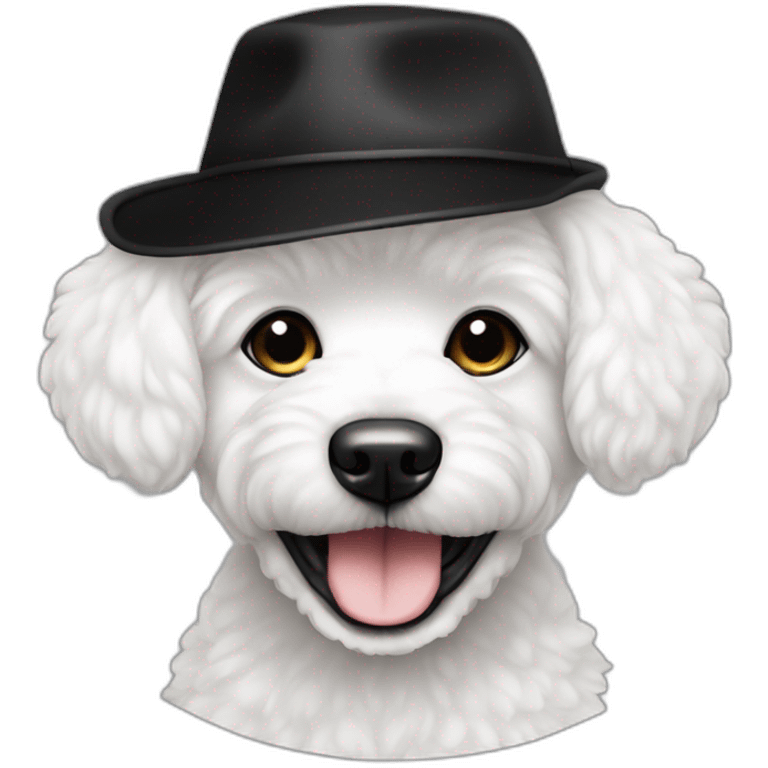 young-with hoop-white skin-black hair-with hat-rap-bichon dog-white-smile emoji