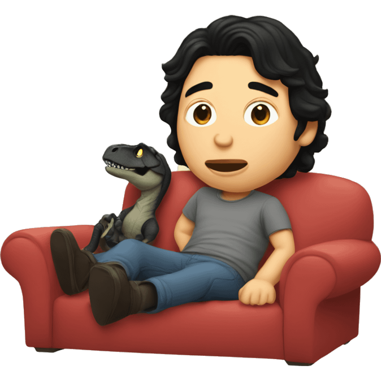 Adam driver in couch with baby black T. rex  watching a movie  emoji