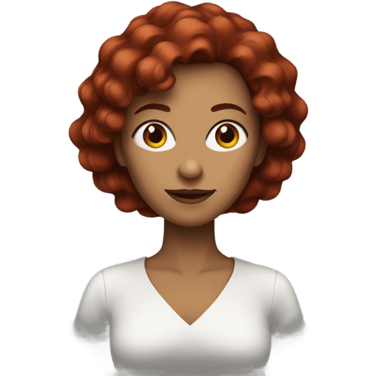 a woman with dark red hair and stretched hair emoji