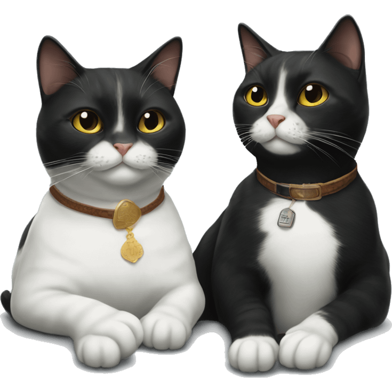 black cat and white tabby cat sitting next to each other smoking a cigar emoji