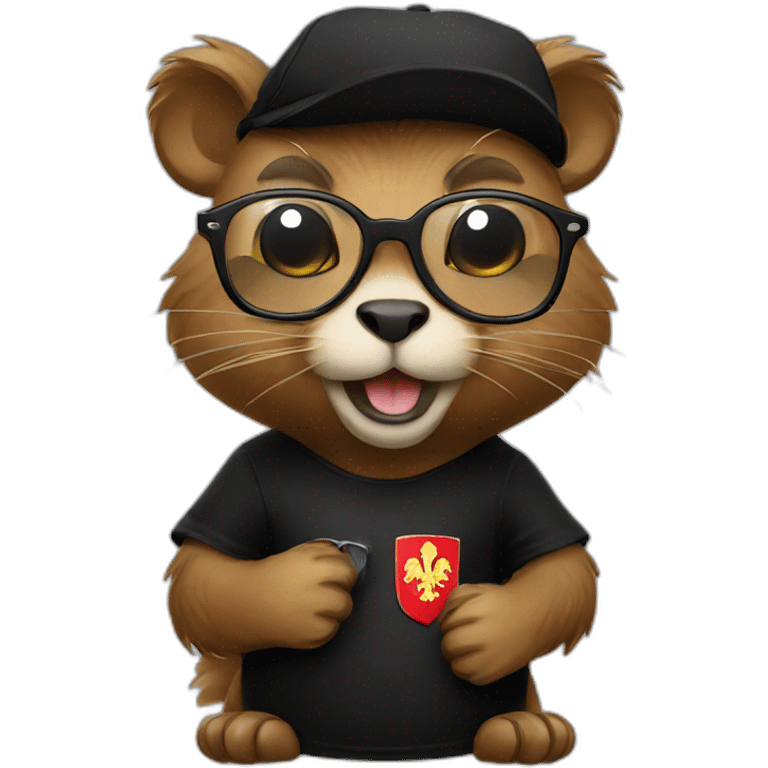 Beaver wearing glasses and black T-shirt with polish coat of arms print on it emoji