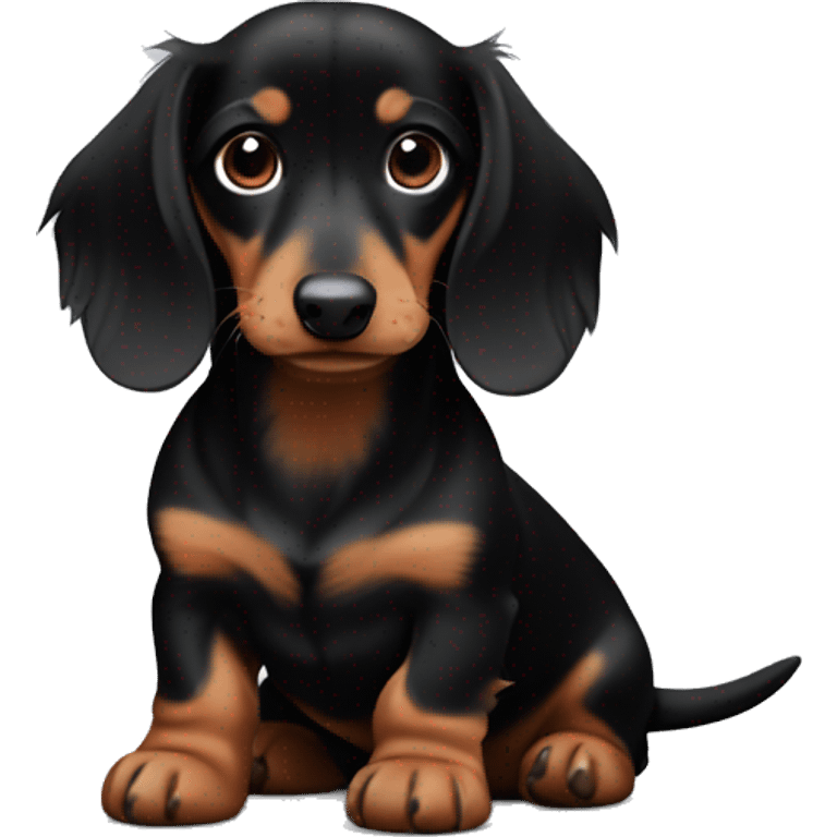 mini long haired puppy dachshund  black and brown colors emoji