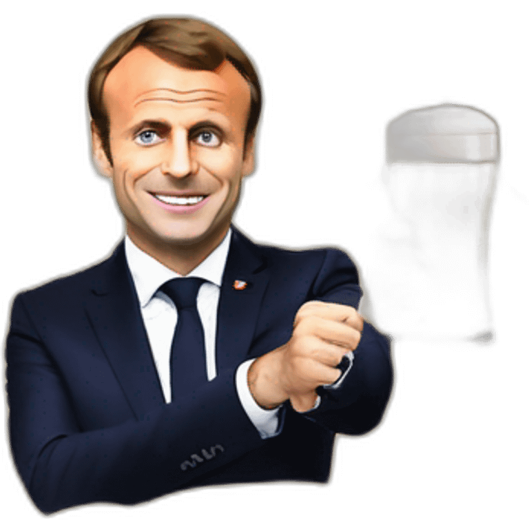 Emmanuel macron en haut des pyramides en train de boire une biere emoji