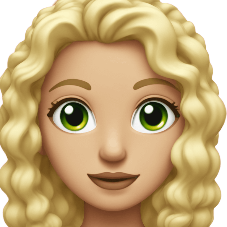 blonde curl with a blowout , green eyes with long lashes , wearing a pink gym set  emoji