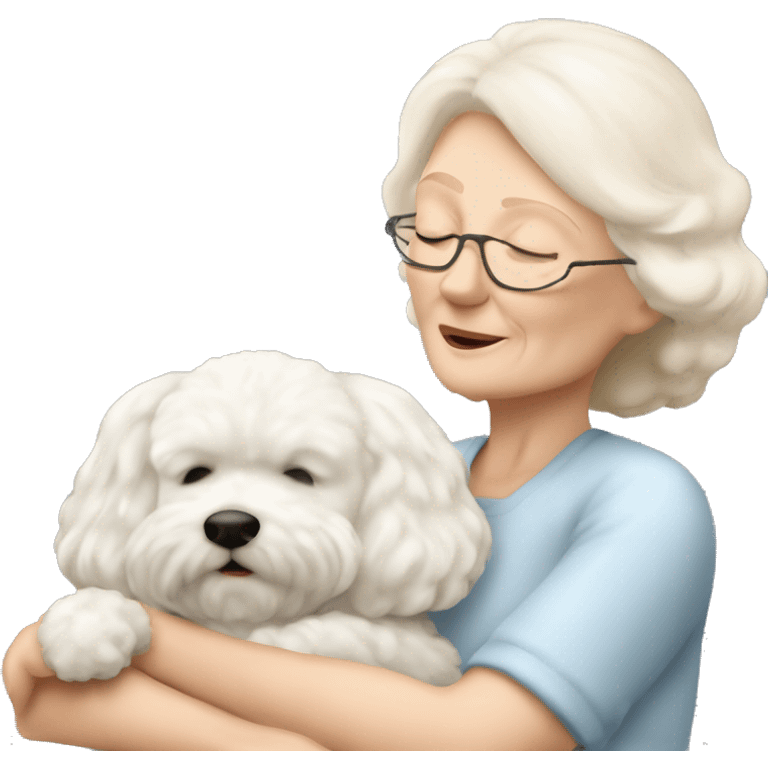 Blonde old lady sleeping with bichon frise ￼￼ emoji