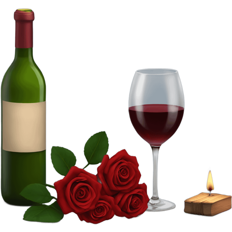 Hyper Realistic Romantic candlelit date,  red roses with bottle of wine  emoji