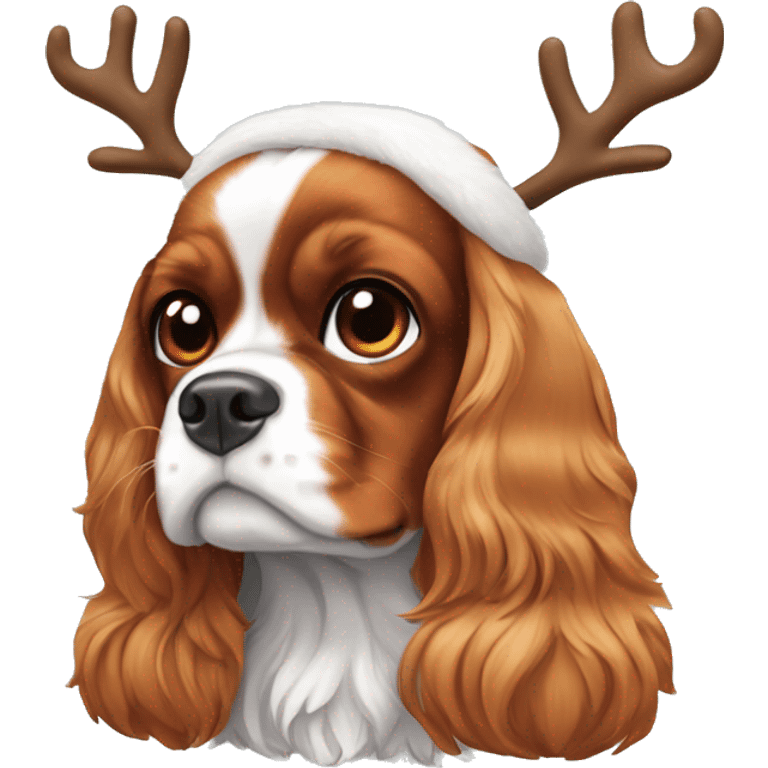 Cavalier King Charles spaniel wearing reindeer ears emoji