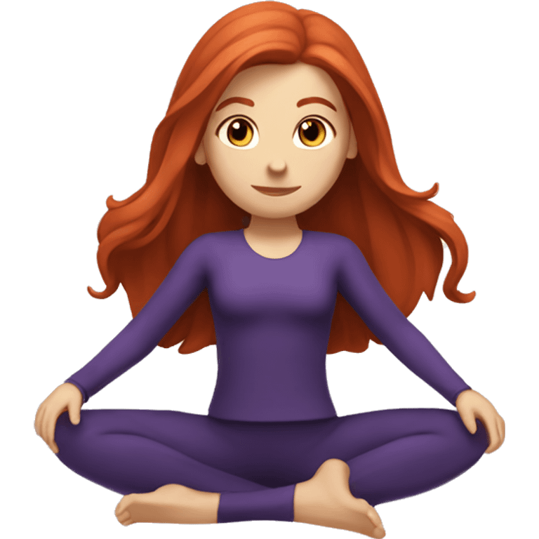 a redhead girl with long hair doing pilates, her clothes are dark purple emoji