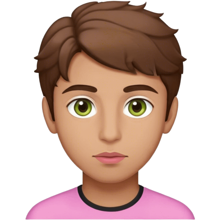 Pakistani boy  with hazel green eyes, brown hair slightly curly, and olive skin and masculine face, and pink lips emoji