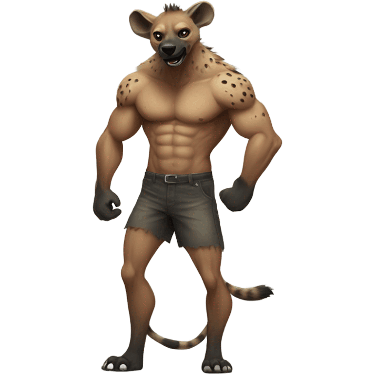  male hyena muscular, pec, full body, embrace, couple, emoji