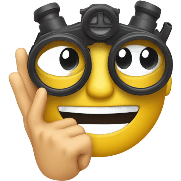 An emoji making a gesture by forming circles with both thumbs and index fingers, placing them around the eyes like binoculars emoji