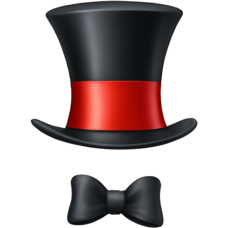 A black top hat displaying a red ribbon around the base. The ribbon forms a visible bow at the front, with the ends falling slightly over  emoji