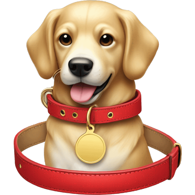 Red leather dog collar and golden tag emoji