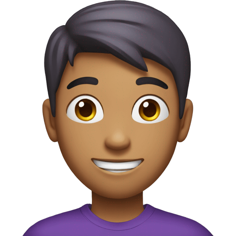 A teenager boy wearing purple t shirt saying good fortune  emoji