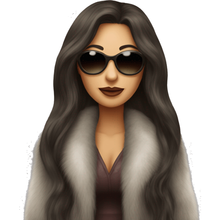 Beautiful long hair brunette mob wife with fur coat and sunglasses emoji