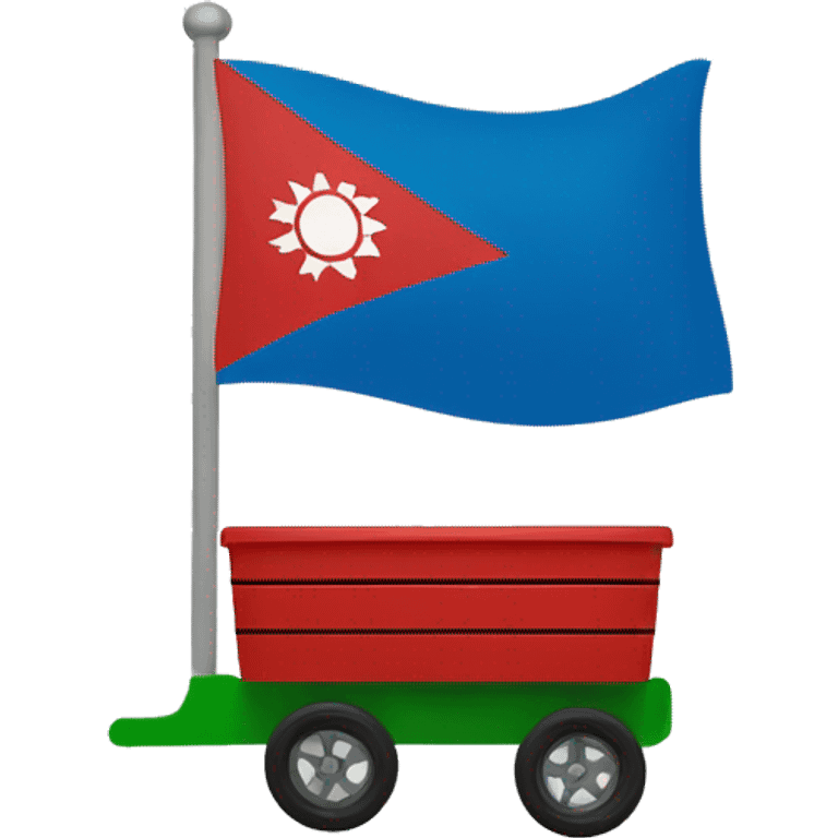 Flag with half blue on top,, green on the bottom with a red wagon  wheel in the middle  emoji