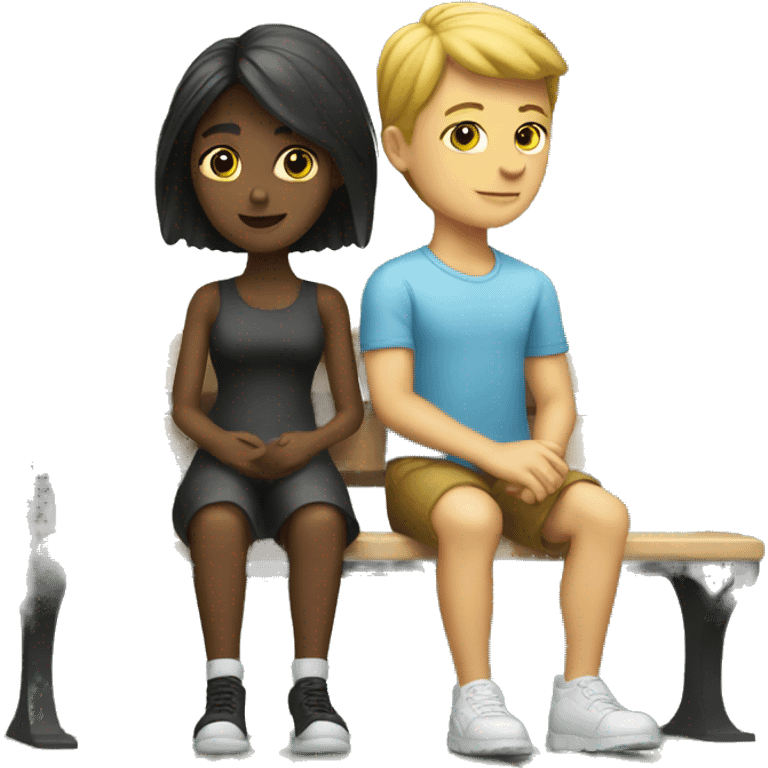 White BOY AND GIRL ON bench  emoji