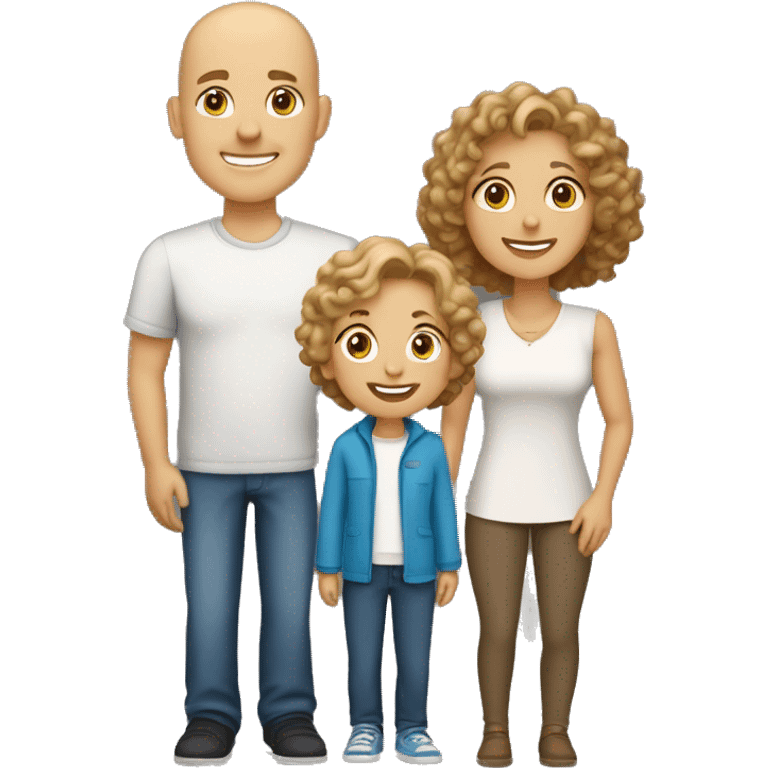 family, all light skinned, dad bald, mom light brown short curly hair, son blond short short curly hair, daughter dark blond shoulder length hair emoji