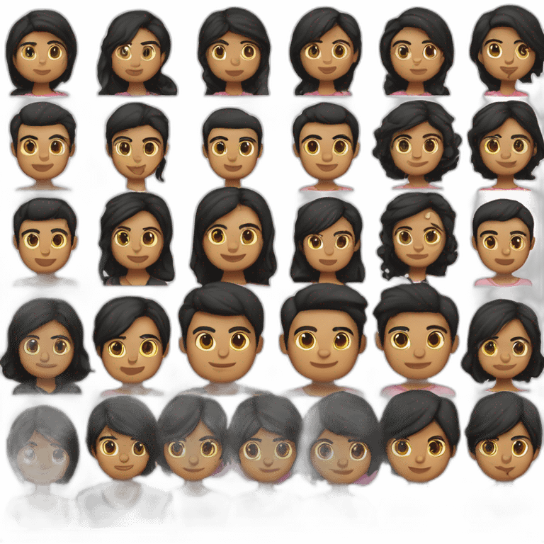 indian 25 year old boy ,rounc face ,buzz hair cut with black T shirt and with a 25 tr old indian female with pony hair and pink top round face cute emoji