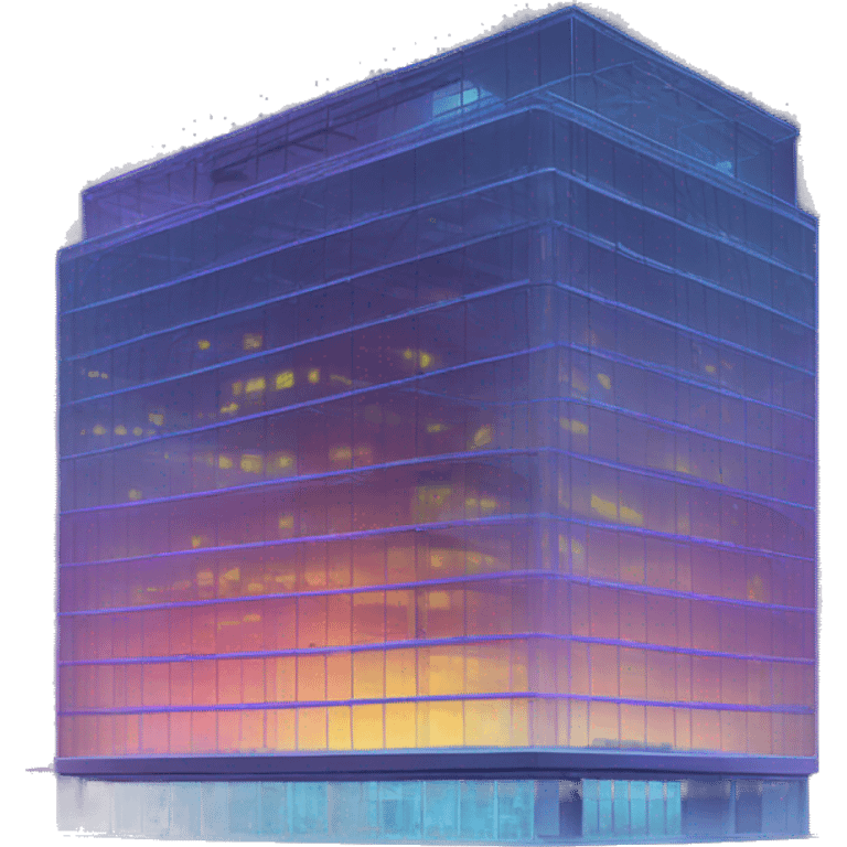 “Modern glass building with neon ‘Trendimizbir’ sign glowing brightly on the top floor.” emoji