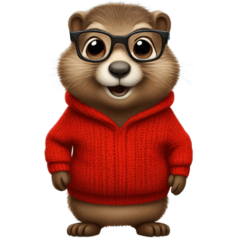 cute groundhog in a fully red sweater and glasses full body shown emoji