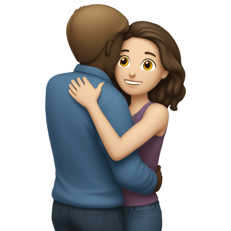 Brunette white woman brunette white man hug emoji