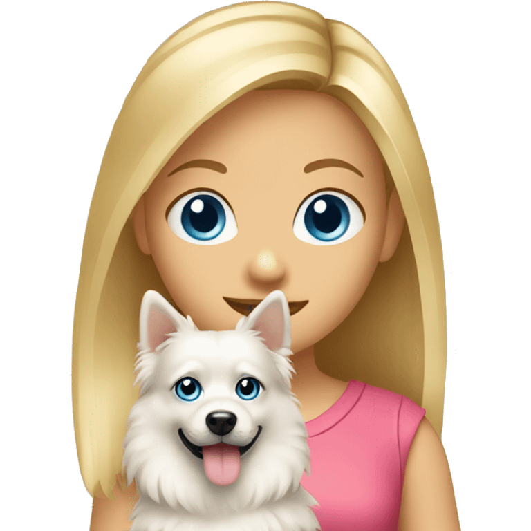 Blonde girl blue eyes holding spitz  emoji