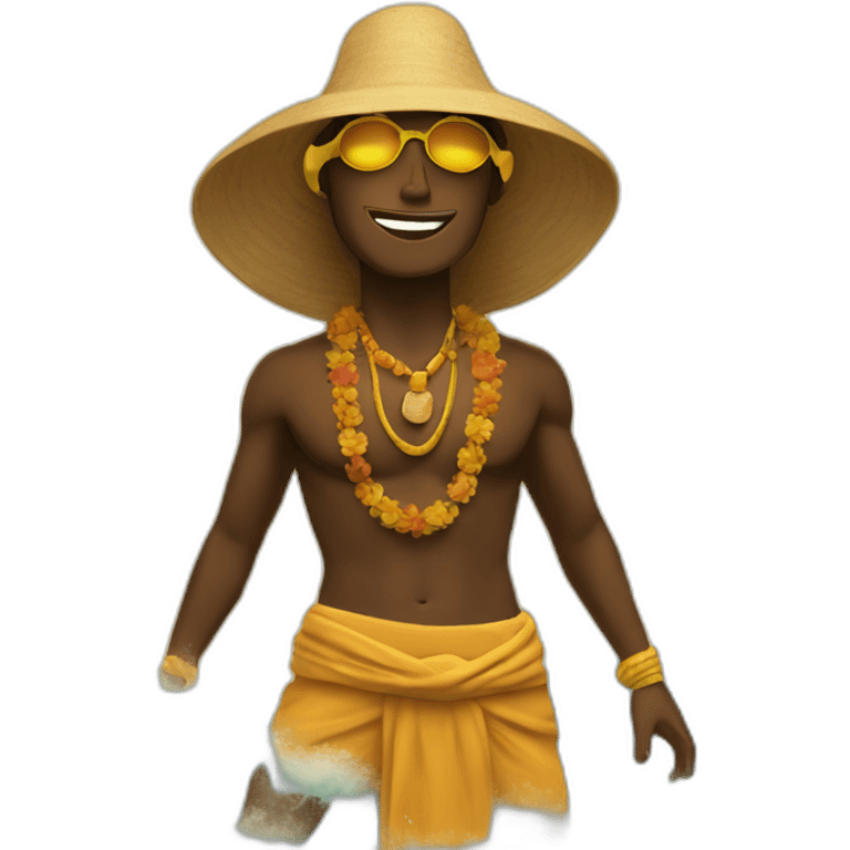 Yogui in the beach with sun chackra emoji