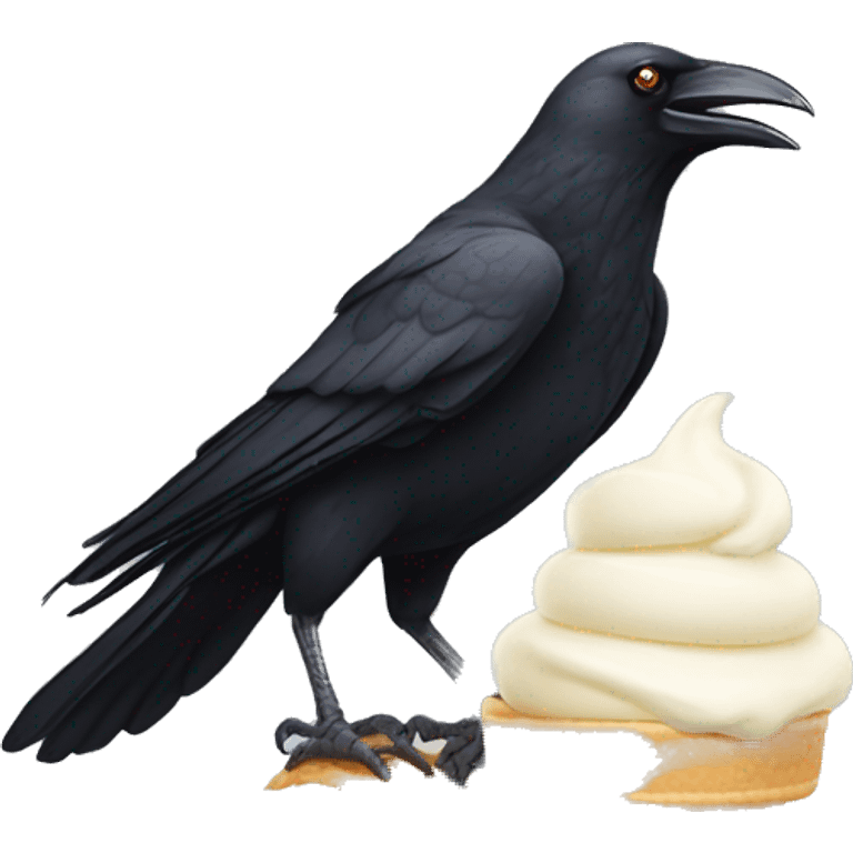 crow perched on a vanilla ice cream cone emoji