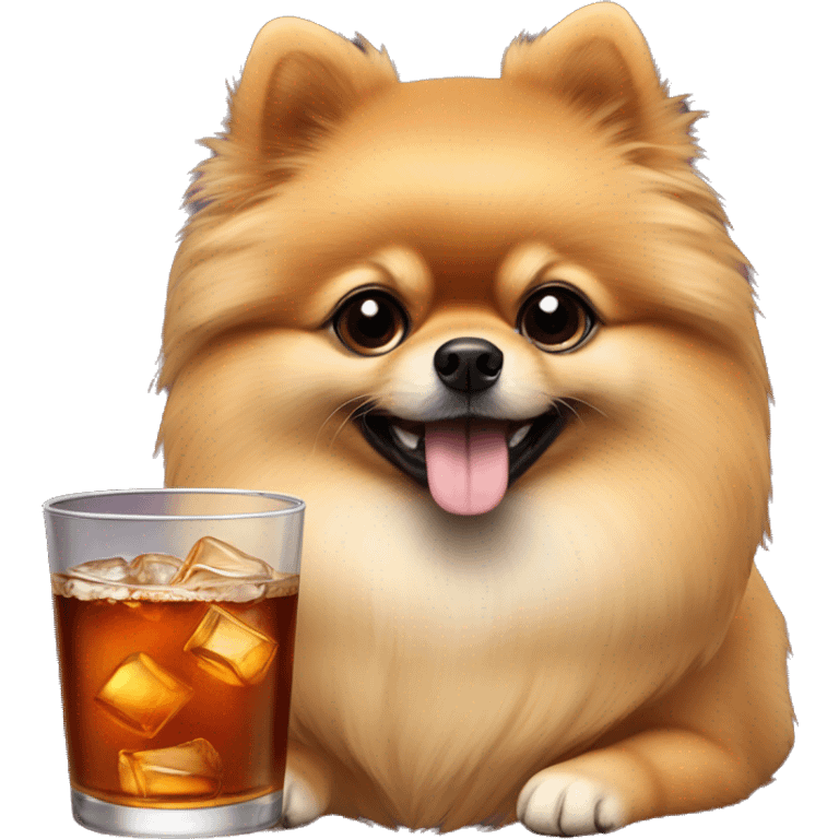 Pomeranian black with a bourbon drink emoji