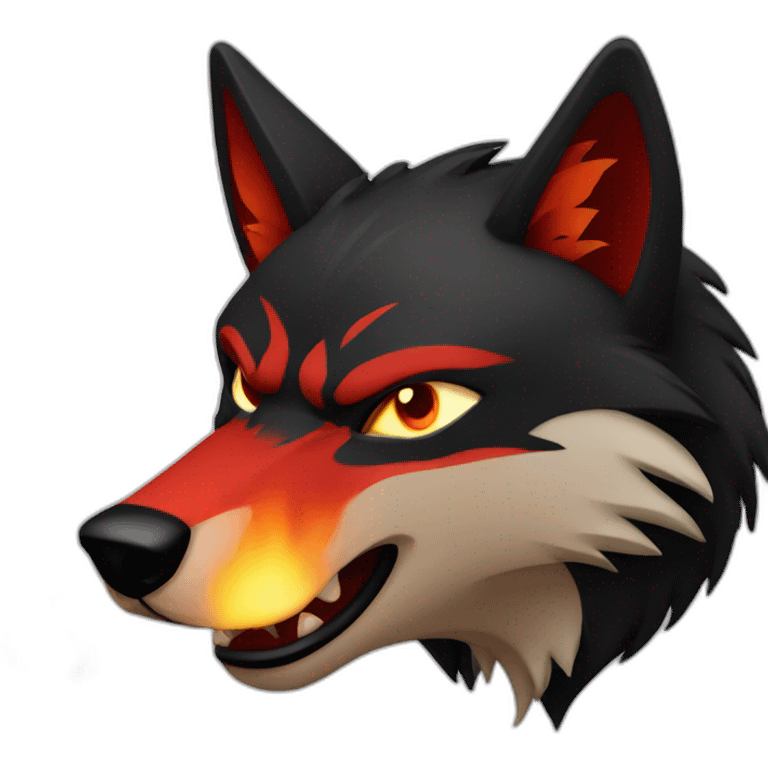 Red and black  Wolf mad face and fire  emoji