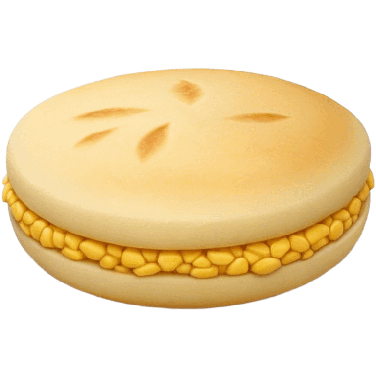 Cinematic Realistic image of a simple, single Colombian arepa, rendered with soft, golden cornmeal textures and delicate, crispy edges, set on a neutral background with gentle, natural lighting that highlights its traditional, comforting simplicity. emoji