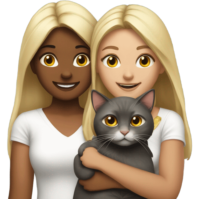 Two girls with two cats say happy new year  emoji