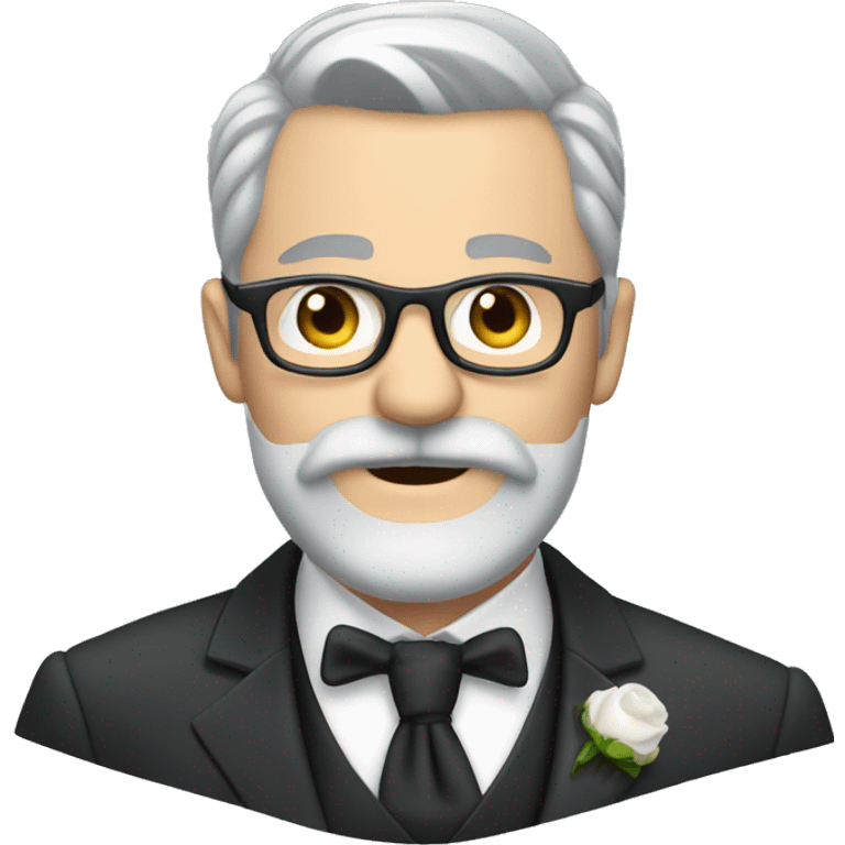 Groom with Short grey Hair and  Long grey beard handlebar moustache and glasss emoji