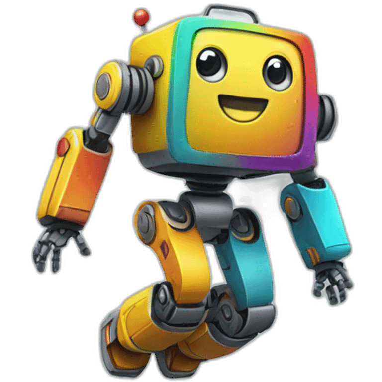 a cheerful multi-colored jumping robot emoji