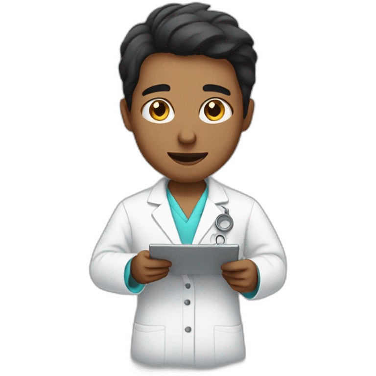  Person analyzing a product with a lab coat without glasses and black hair emoji