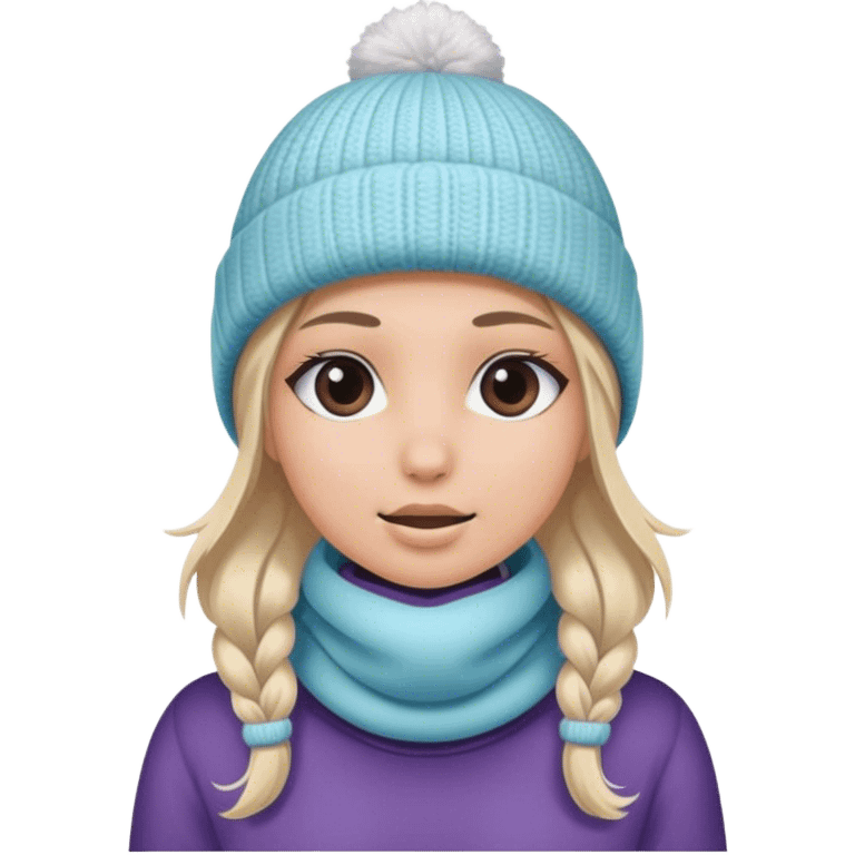 Girl wearing winter hat and face cover, cold, blonde  emoji