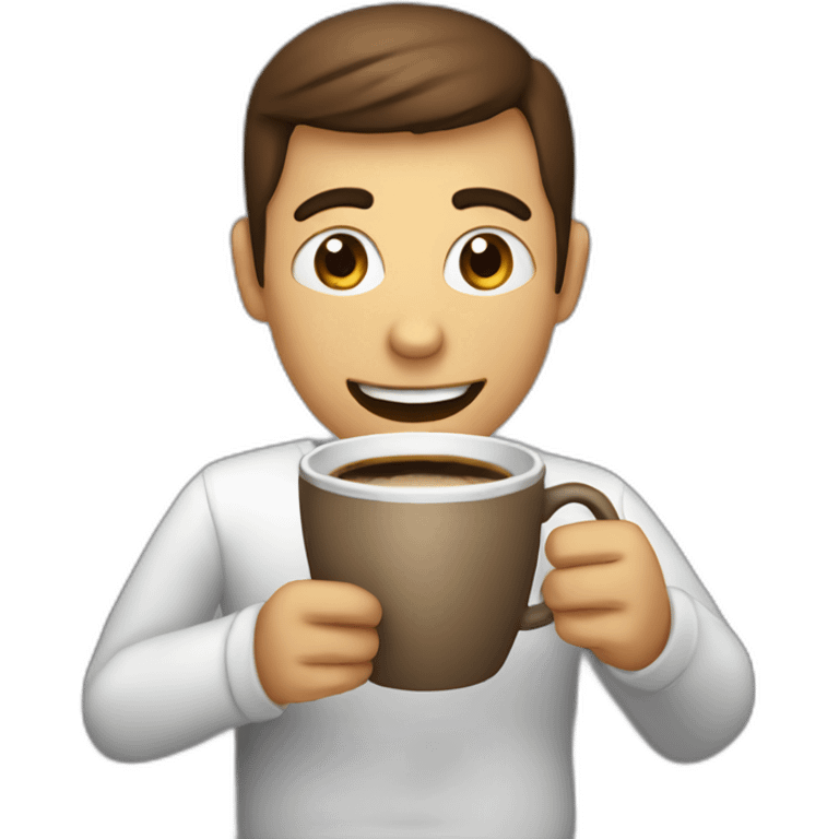 person with face visible nervous smile  and eyes wide open holding a cup of coffee emoji