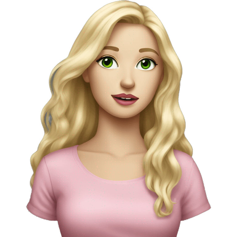 Portrait of a Beautiful blond girl with long hair with green eyes and pink lips  emoji