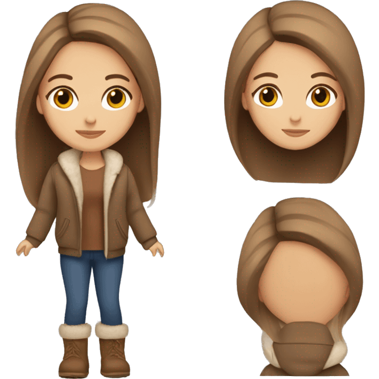 beautiful woman, straight long light brown hair, brown eyes with ugg shoes emoji