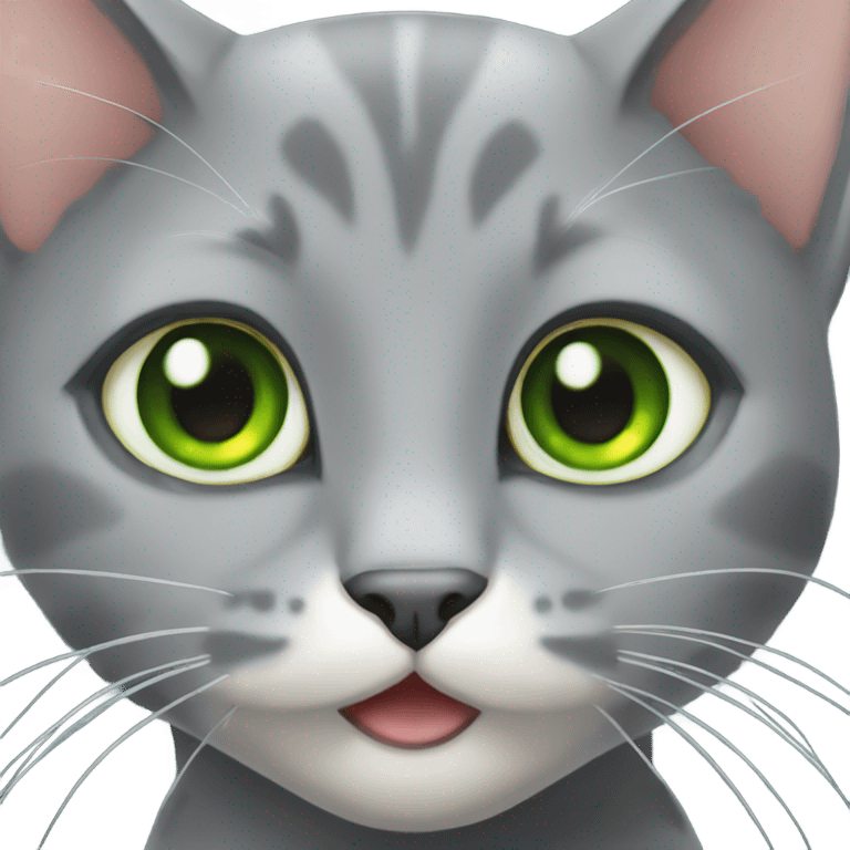 gray Cat green eyes eating fish emoji