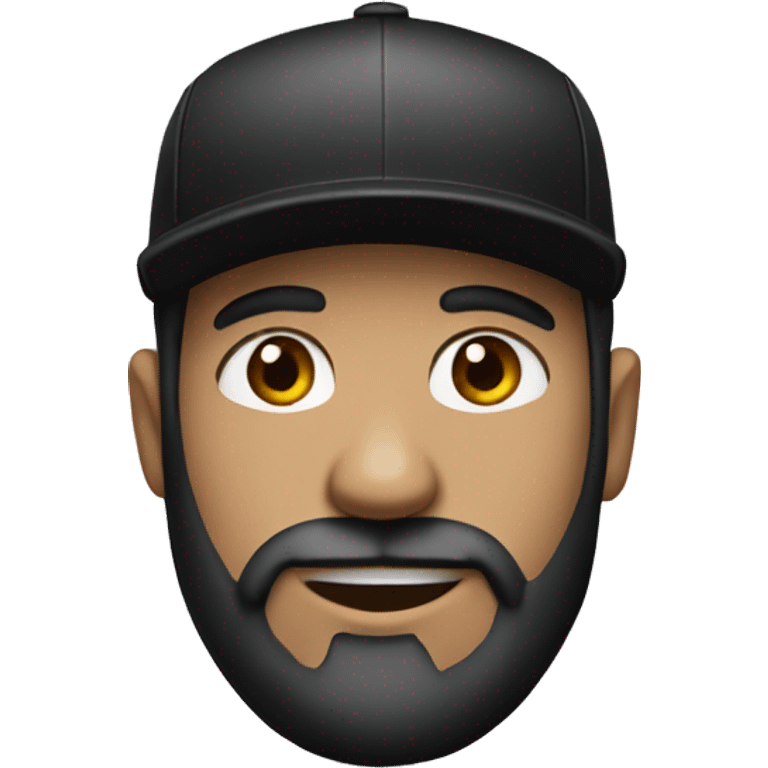 Man with black hair and beard with white skin and a black cap on and with black t shirt  emoji